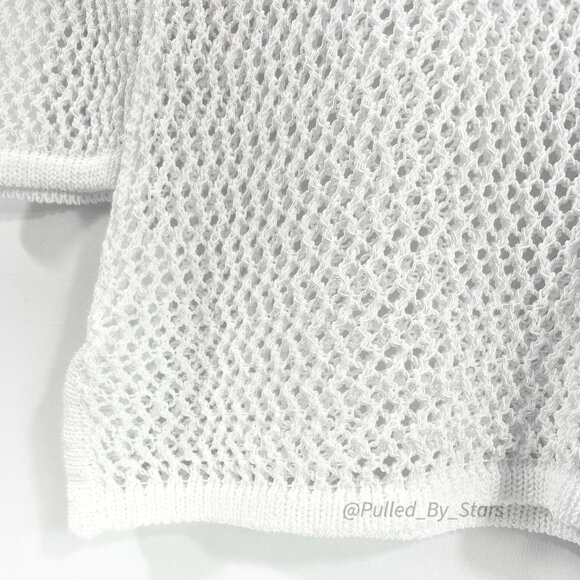 J. McLAUGHLIN White 3/4-Sleeve Open Knit Pullover Sweater Top - Size M - EUC - Picture 3 of 5